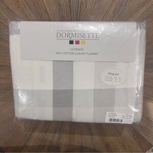 Dormisette 4 Pc Sheet Set Germany Cotton Flannel Buffalo Check Grey White KING